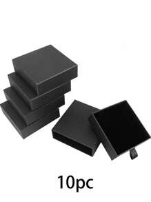 SHEIN 10pcs Jewelry Gift Box, Black 3.5 X 3.5 X 1 Inch Cardboard Jewelry Box, Bulk Small Jewelry Boxes With Lid For Necklace Ring Earrings Display Box, Earring Ring Necklace Storage Boxes - Black - View 14
