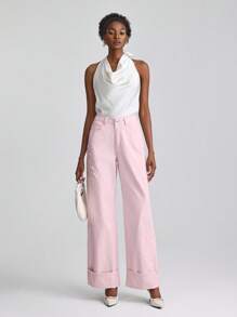 Slaydiva Jeans larges décontractés et amples pour femmes avec broderie florale