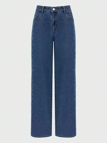 Daynim 女式花卉印花口袋阔腿休闲牛仔裤 - 中等水洗藍 - 查看 7