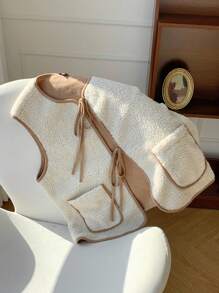 Comfortcana New Autumn Bowknot Strap Fuzzy Round Neck Short Jacket