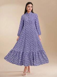 Al Najma 女士优雅碎花阿拉伯风格连衣裙 - 紫色 - 查看 1