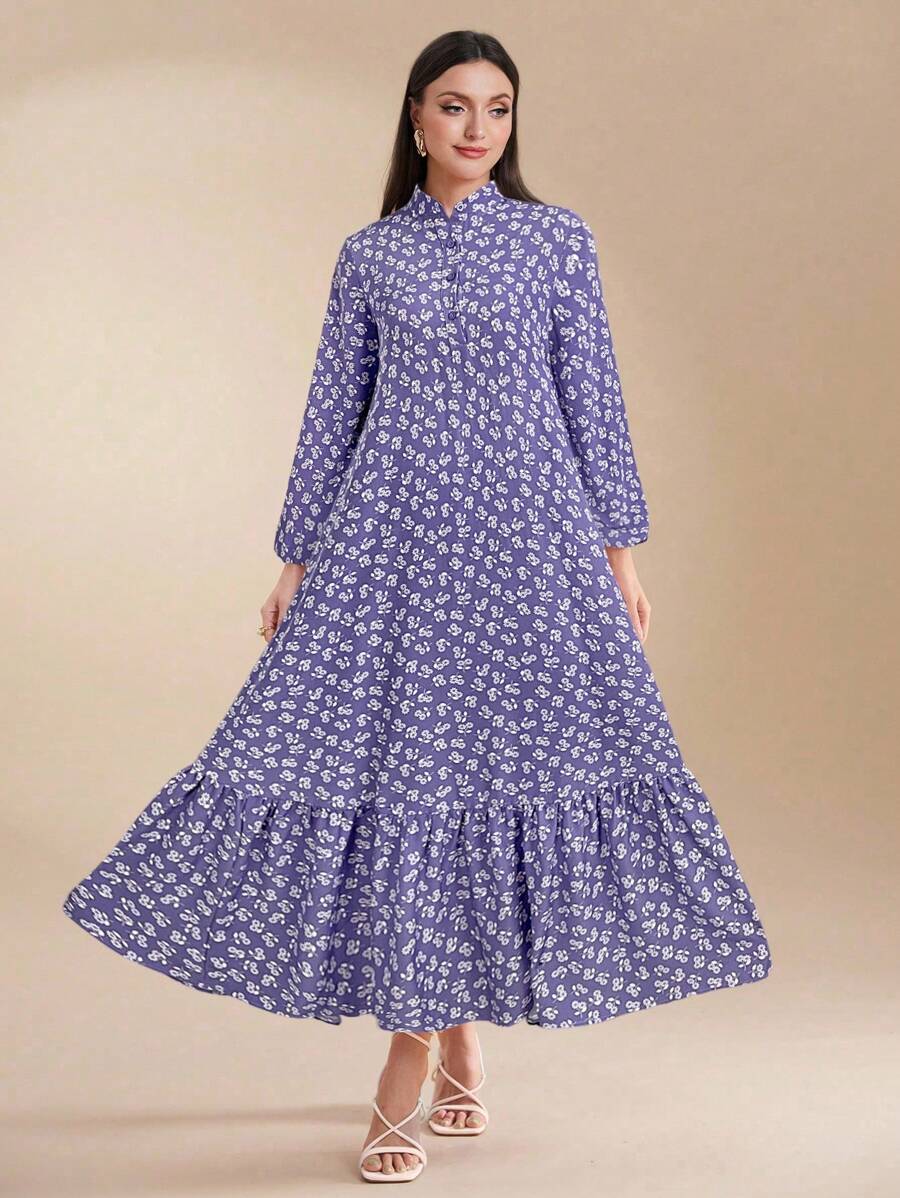 Al Najma 女士优雅碎花阿拉伯风格连衣裙 - 紫色 - 查看 1