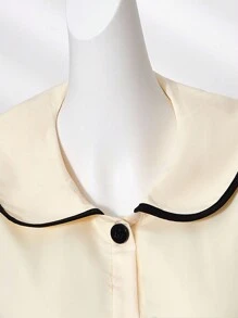 SHEIN Tween Girl Casual Color Contrast Trim Front Button Dress, Summer - Multicolor - View 3