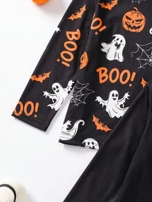 小男孩万圣节印花长袖T恤，休闲款 - 黑色 - 查看 4