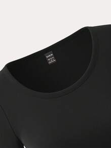 SHEIN PETITE Women's Casual Basic Crew Neck Tight Fitting Black Long Sleeve T-Shirt, Suitable For Summer & Autumn/Winter - Black - View 6