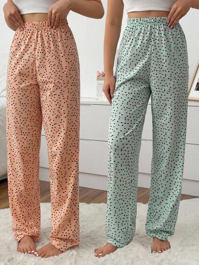 EURMUSE Cotton Women 2 Pcs Heart Pattern Comfort Homewear Long Sleep Sets Womens Pajama Pants Womens Lounge Pants Womens Sleep Pants Heart Print Pajama Pants Heart Print Lounge Pants