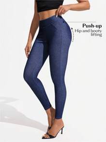 Flexra 女式高腰修身休闲百搭牛仔裤 - 藍色 - 查看 5