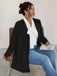 Firerie Áo khoác dài vừa phải cho nữ cỡ lớn, trang phục công sở tối giản, giản dị cho mùa thu - màu đen - Xem 6