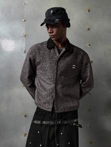 NEON BLANC Contrast Color Lapel Leopard Print Men's Shacket, Fall, Winter - Brown - View 2