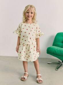 Maija Kids Maija Kids 2件套少女船领荷叶边袖衬衫和短裤套装 - 杏色 - 查看 3