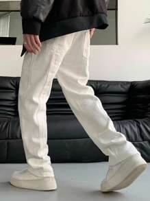 Manfinity Hypemode Pantaloni da uomo con tasche oblique e gamba dritta, pantaloni bianchi larghi e comodi da vacanza, regali per marito o fidanzato