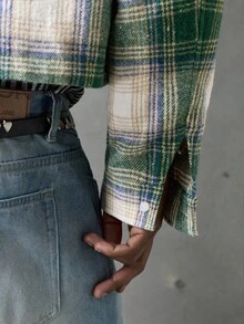 NEON BLANC 男士休闲日常复古格子蜘蛛网印花纽扣衬衫 - 綠色 - 查看 4