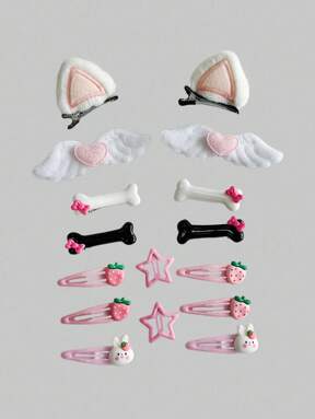 Kawaii 16pcs Random Cute Wing, Bone, Star Design Hair Clips