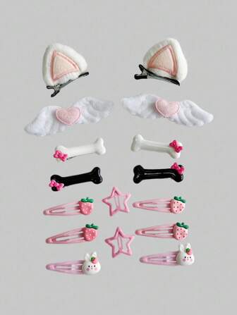 Kawaii 16pcs Random Cute Wing, Bone, Star Design Hair Clips