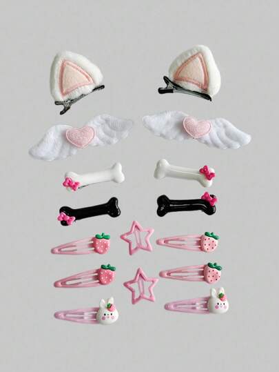 Kawaii 16 piezas de pasadores para el cabello con diseños aleatorios de alas, huesos y estrellas