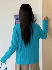 Dazy Plus 2pcs/Set Plus Size Women Solid Color Fitted Short Knitted Cardigan & Camisole Sweater Set, Spring/Autumn - Blue - View 2