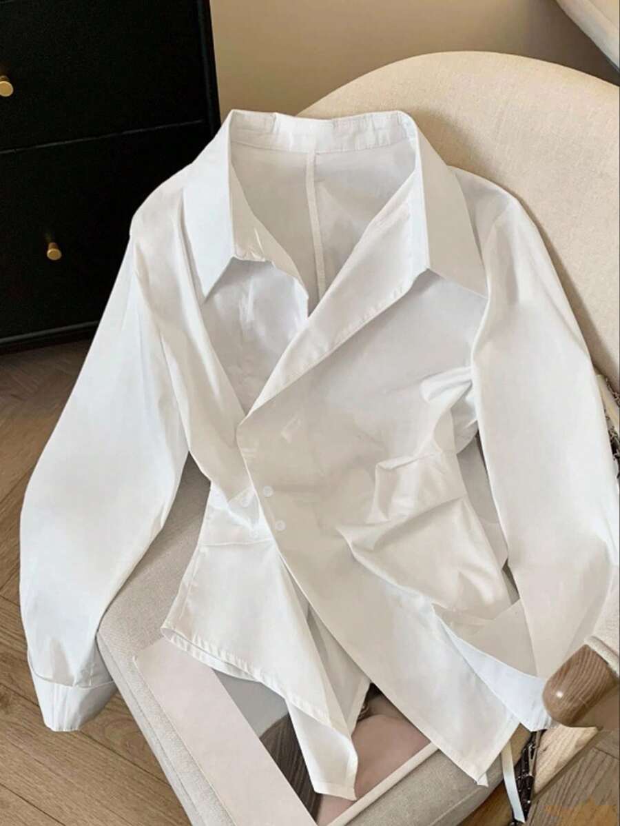 INAWLY Áo quấn màu trơn thường ngày cỡ lớn - trắng - Xem 1