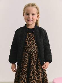 Maija Kids Maija Kids 女童愛心圖案加厚外套，兒童黑色拉鍊連帽羽絨夾克，休閒秋冬絎縫外衣，適合職業日穿著 - 黑色 - 查看 2