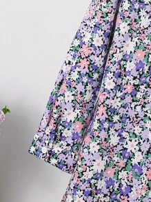 Girls' Cute Ditsy Floral Soft Flowing Peter Pan Collar Long Sleeve Dress With Ruffle Hem - Multicolor - View 8
