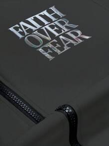 Manfinity Roghcode Áo sơ mi nam tay ngắn in khẩu hiệu thường ngày, mùa hè - Màu xám đen - Xem 4