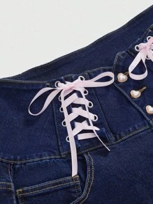 ROMWE EDITION Plus Size Lace Up Skinny Pocket Flare Leg Jeans