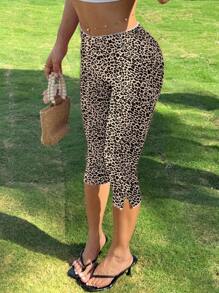 SHEIN EZwear 女式复古豹纹弹力紧身裤