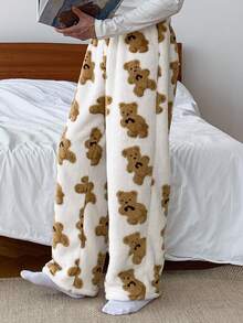 DAZY Men's Bear Pattern Fleece Lounge Pants, Autumn/Winter, Fall Fluffy Pajama