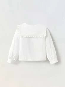 Maija Kids Maija Kids 白色休闲女童衬衫，常规版型，彼得潘领设计。女童白色衬衫，女童长袖衬衫，少女白色衬衫，女童荷叶边领衬衫，女童翻领衬衫，白色荷叶边领衬衫，白色衬衫，白色荷叶边领衬衫，女童长袖白色衬衫，白色衬衫，白色纽扣衬衫，秋冬季 - 白色 - 查看 2
