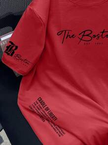 Manfinity Roughcore Plus Size Men's Contrast Color Print Round Neck Short Sleeve T-Shirt