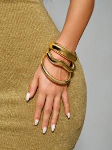 CUCCOO SZL 3 件金色粗手链套装女士防水手镯套装基本款设计叠层手链