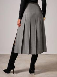 COSMINA 女式全印花百褶开衩优雅半身裙 - 黑與白 - 查看 2