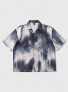 ROMWE MEN Street Life Men's Casual Splatter Paint Effect Short Sleeve Shirt, Street American Style