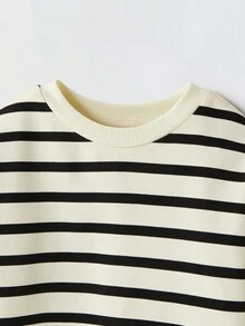 Maija Kids Maija Kids 年轻女孩休闲百搭圆领条纹运动衫 - 黑與白 - 查看 3