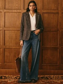 Poéselle Rown Bouclé Jacquard Tweed Blazer For Women –Classic Old Money Style Outerwear ,Thick Autumn Winter Textured Suit Jacket, Elegant Fashion Outerwear,Autumn Textured Blazer,Warm Outerwear Women,Felegant Tweed Coat,Cozy Office Fashion,Parisian Style Fall,Capsule Wardrobe Essential, Tweed Blazer Women - Multicolor - View 6