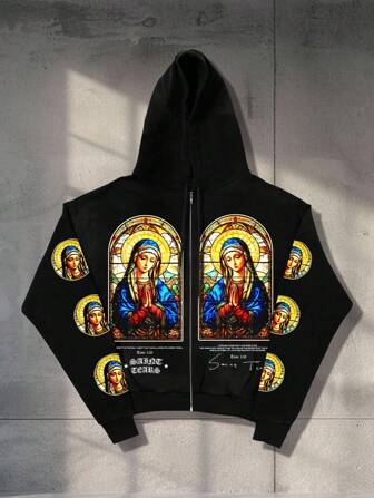 Street Life Men's Zip-Up Sweatshirt Jacket With Virgin Mary Print, Autumn/Winter