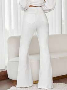 EMERY ROSE High-rise Raw Hem Flare Jeans - White - View 2