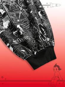 Astro Boy X ROMWE Women's Colorblock Cartoon Graphic Drawstring Waist Sweatpants - Black - View 4