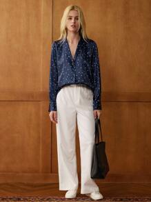 Écloséra 2pcs Women Blue Polka Dot Top And White Pants Set Fall Cloth For Women - Royal Blue - View 6