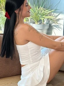 Lucia Bellido 女士双层荷叶边下摆 A 字裙 - 白色 - 查看 2