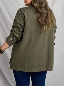 EMERY ROSE Chaqueta de mezclilla de unicolor versátil y casual para mujer de talla grande