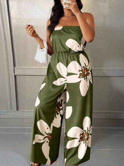EMERY ROSE 大码花卉印花吊带连体裤，适合休闲度假