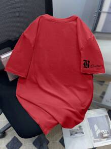 Manfinity Roughcore Plus Size Men's Contrast Color Print Round Neck Short Sleeve T-Shirt