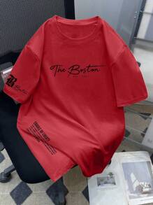 Manfinity Roughcore Plus Size Men's Contrast Color Print Round Neck Short Sleeve T-Shirt