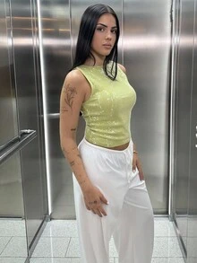 Lucia Bellido Pantaloni largi, tricotați, albi, moi, pentru casă - alb - Vizualizare 2