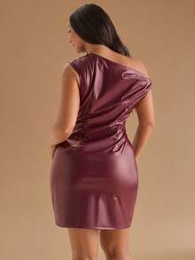 SHEIN BAE 勃艮第红亮片迷你连衣裙，性感优雅的初秋、万圣节派对装 - 酒紅色 - 查看 5