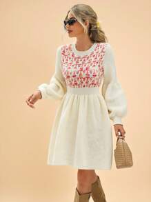 Travachic Fall/Winter Women's Outings Holiday Date Pullover Dress, Fall/Winter Women's Coarse Plaid Patched Waist A-Line Sleeveless Round Neck Casual Vacation Knit Dress, Holiday Beach Dress, School Outfit, Very Simple Attire, Women's Country Attire, Office Attire, Old Money Attire, Teacher Attire, Date Attire, Graduation Season, Fall Women's Knit Dress, Pullover Dress