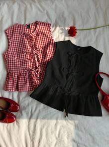 Comfortcana 2 件大码女式夏季格子衬衫和白色衬衫，度假装 - 黑色 - 查看 4