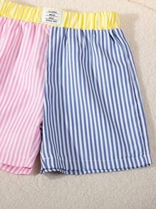 2 piezas Camisa de manga larga con cuello asimétrico, espalda con lazo y pantalones a rayas de estilo universitario informal, adecuado para todas las estaciones, para niña joven con diseño de parches y colores contrastantes