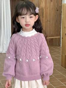 DAZY Kleine Mädchen Pullover mit kleinem Blumenmuster, Herbst