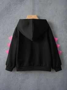 GODZILLAxKONG X SHEIN 小男孩卡通图案长袖宽松针织黑色连帽卫衣